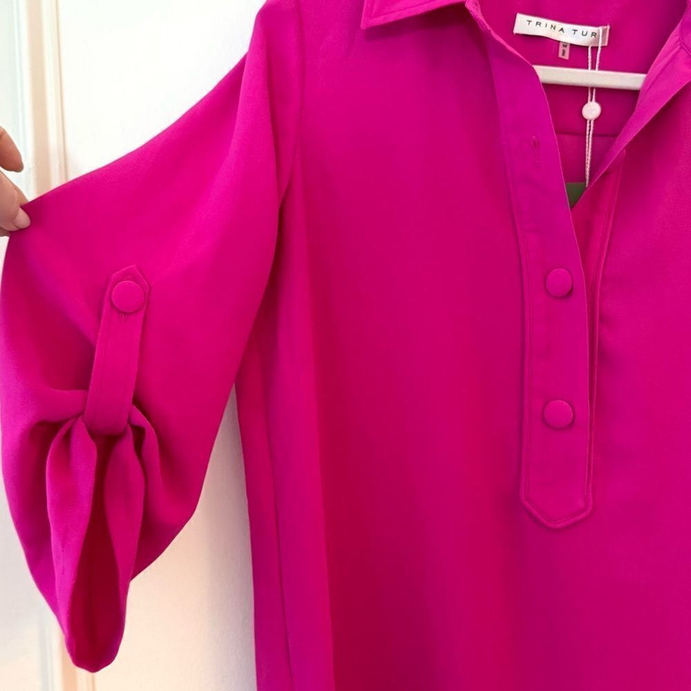 Trina Turk Pink Collared Portrait Shirt Dress Size Medium NWT - Picture 4 of 11